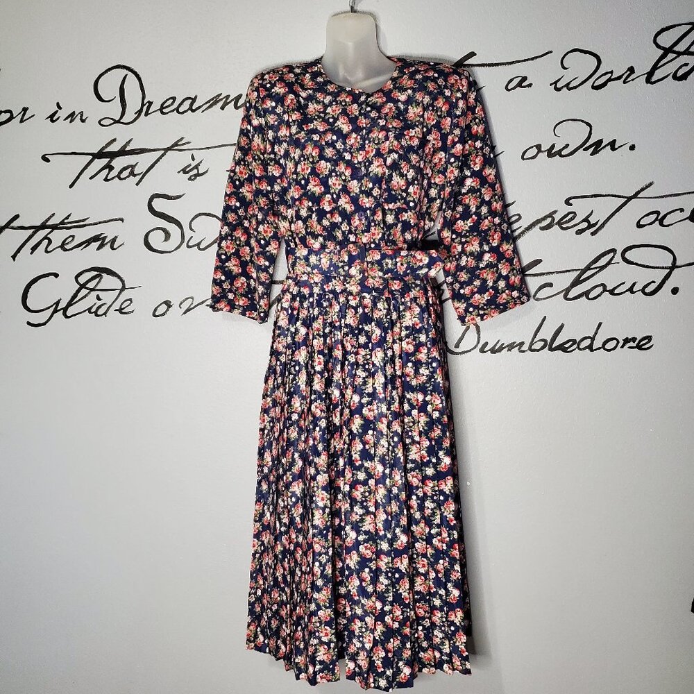 Vintage 80s Floral Power Mom Dress, ITEMS Made in USA, 12
